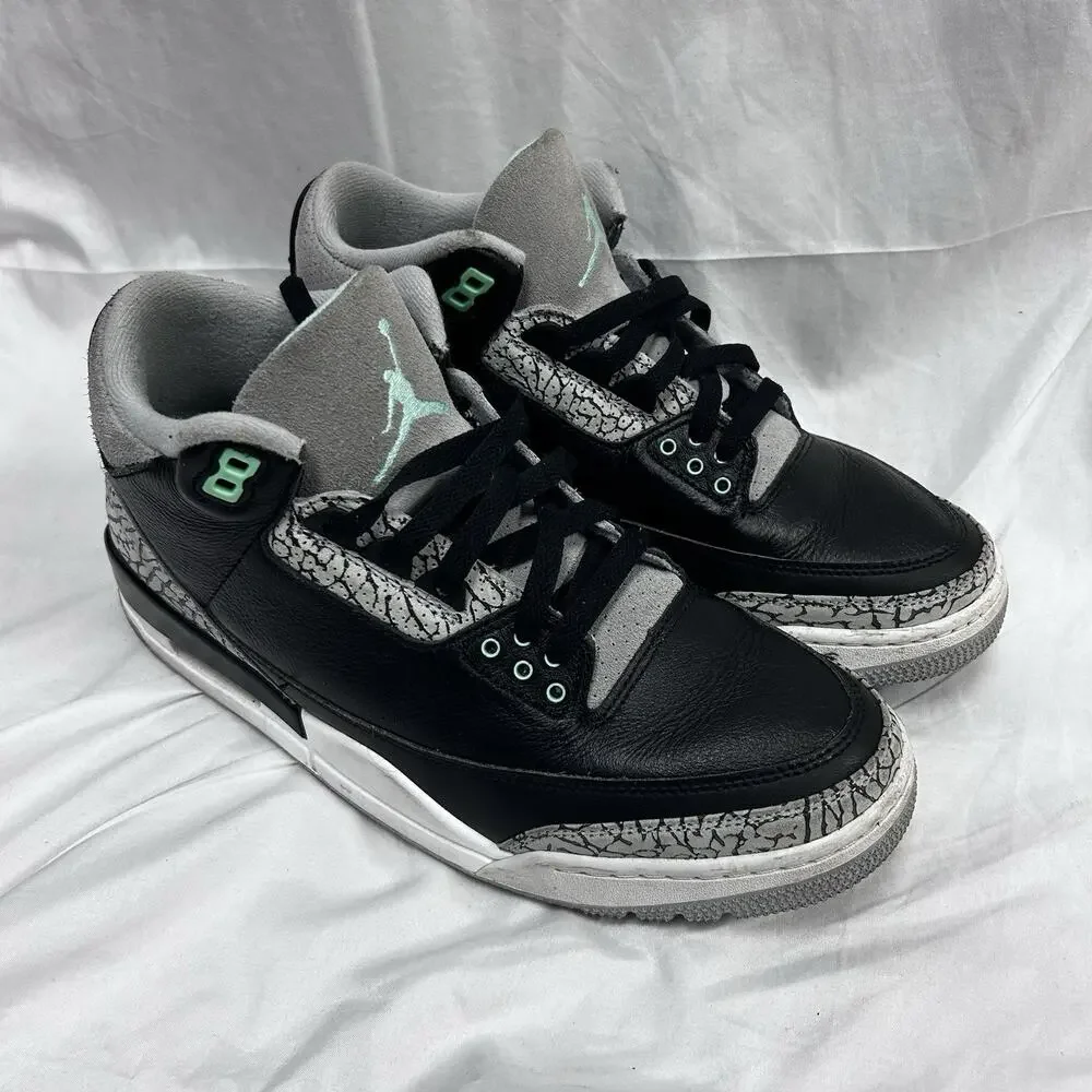 Nike Air Jordan 3 Retro Green Glow Mens Size 10 Black Grey CT8532-031 Used